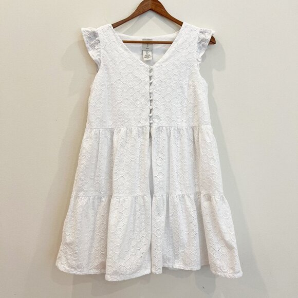 Joie Dress Womens Small White Eyelet Tiered Ruffle V Neck Lined Cottagecore Boho - Picture 1 of 12